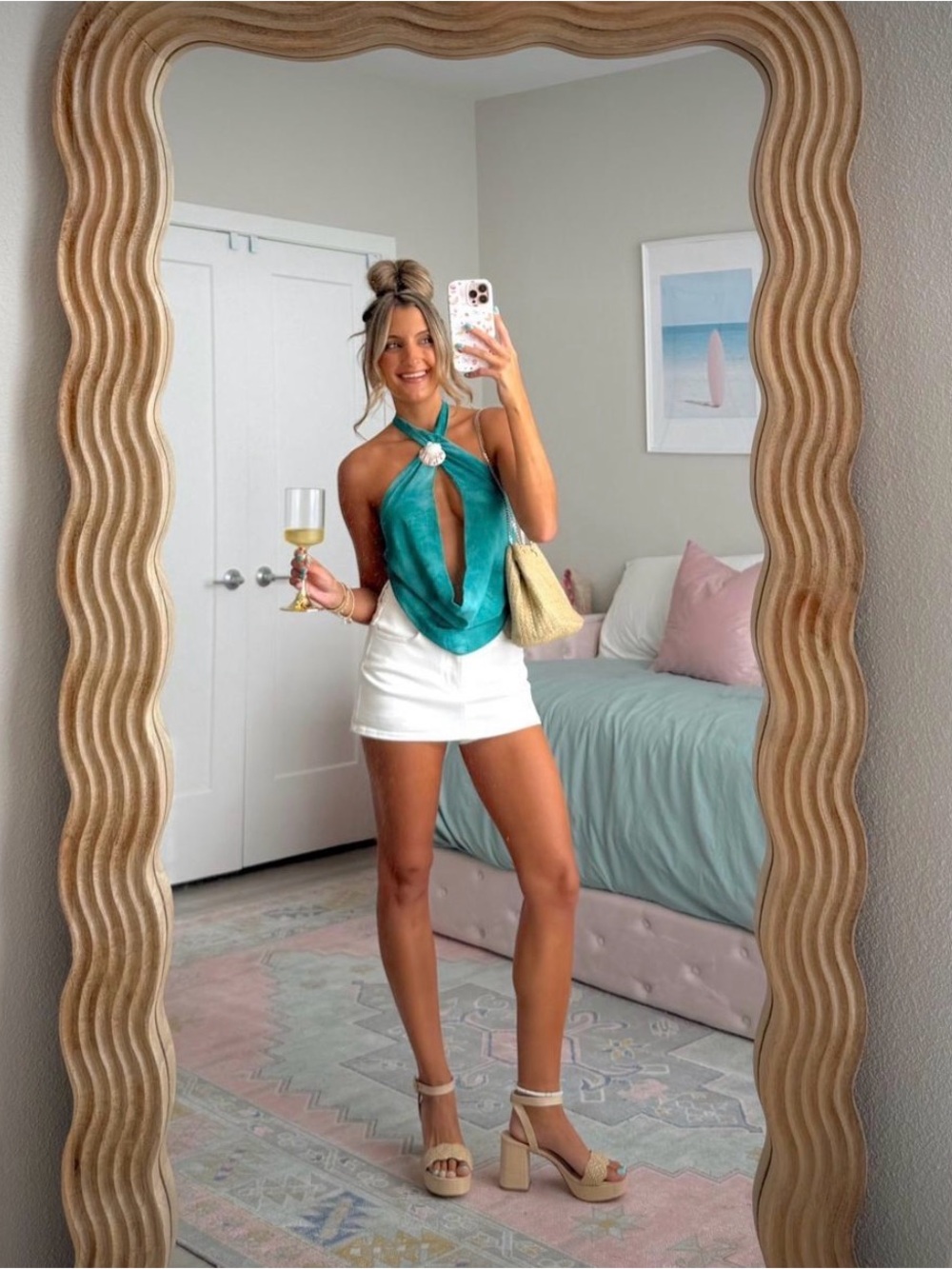 Teal halter shell top